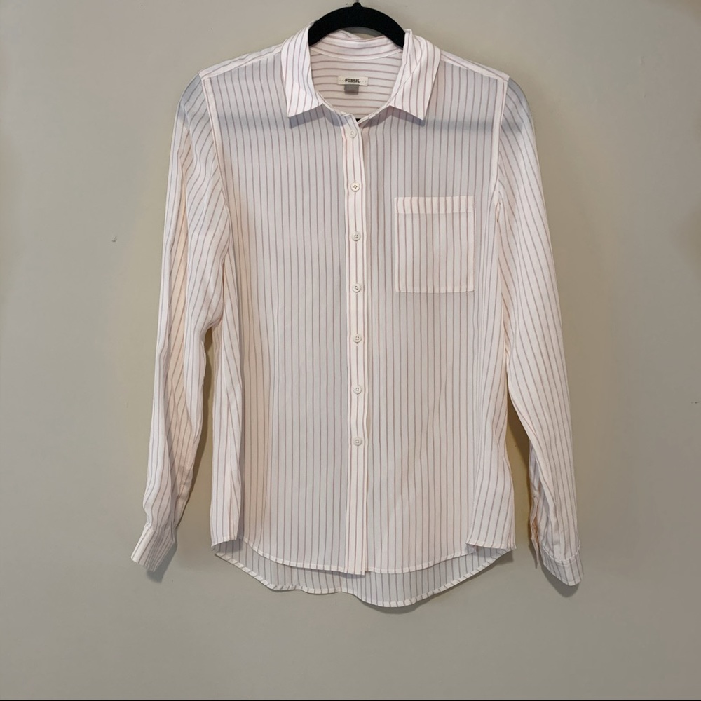 Fossil 100% Silk Button Down  Blouse